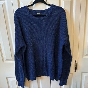 Carbon Jumper Ribbed Knit Crewneck Pullover Sweater Navy Blue White Mens Size L